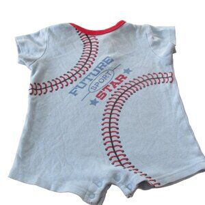 Baby Essentials Boys Romper Size 6M Blue Short Sleeve Baseball Future Sport Star